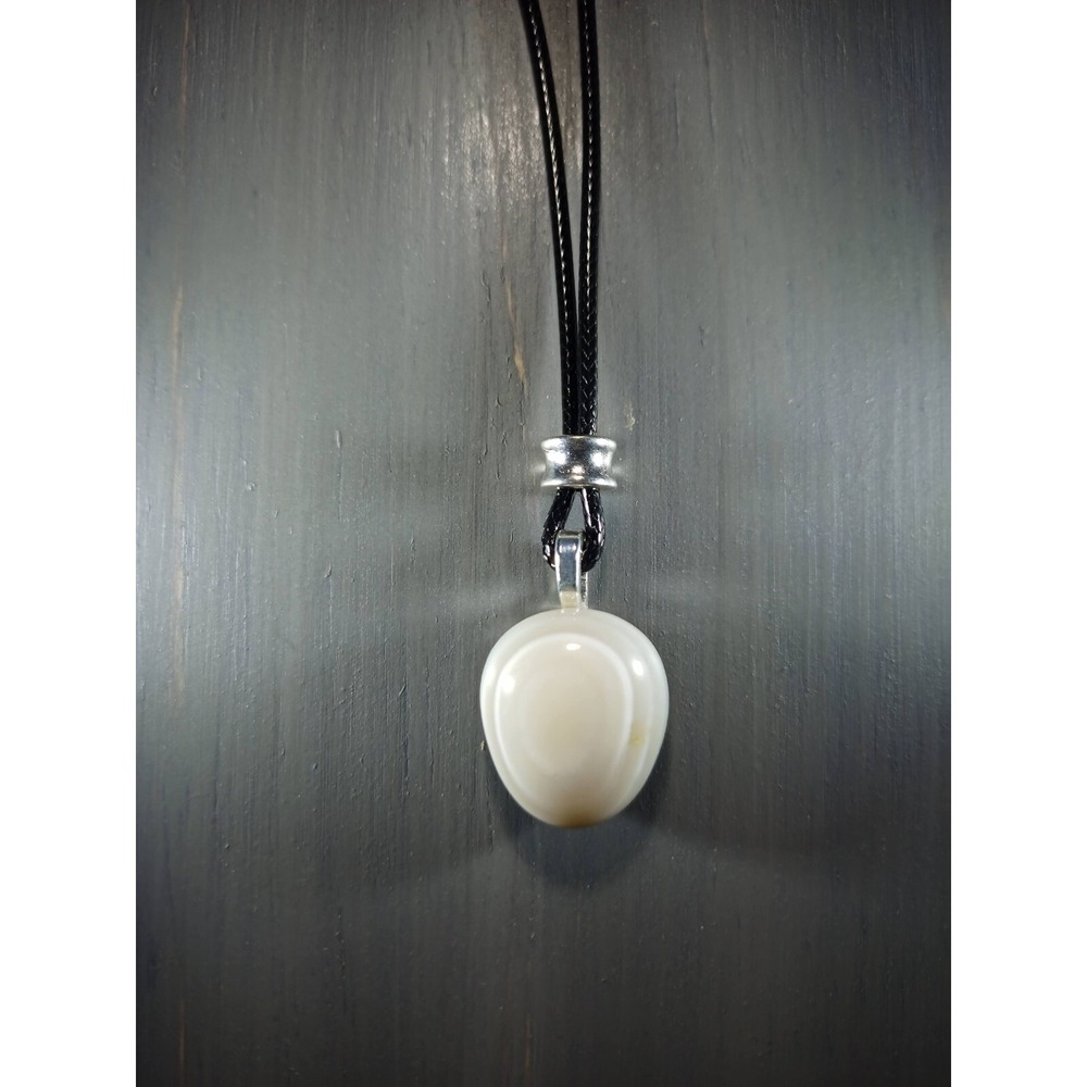 Banded Agate Pendant Necklace Black Waxed Cord 18 Inch Break Away Closure